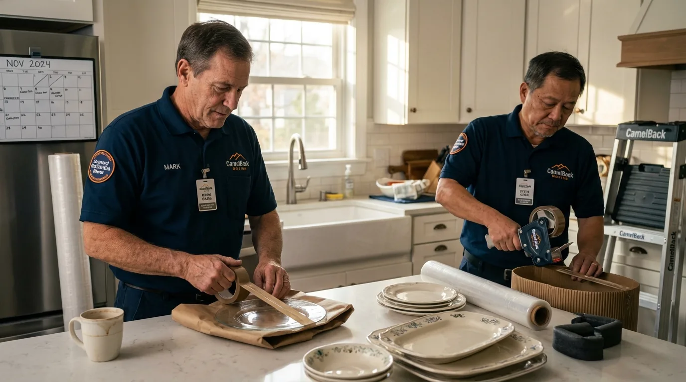 Professional crew packing kitchen dishware in Osceola, AR